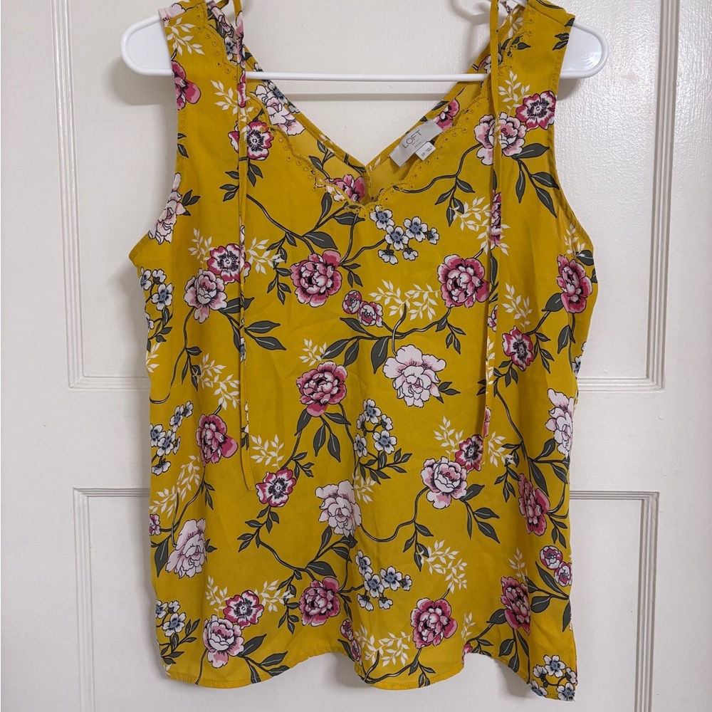 LOFT Yellow Floral Sleeveless Blouse